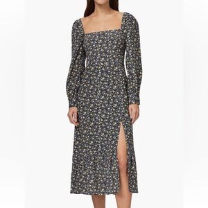 PAIGE Bacari Square Neck Floral MIDI Long Sleeve Dress